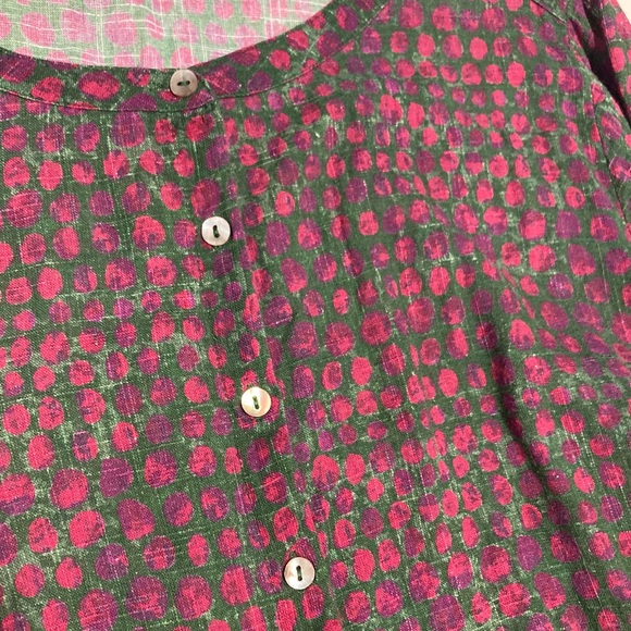 Gudrun Sjoden Ottillia Blouse Button Down Tunic Top Green Red Petals XL - Picture 15 of 15